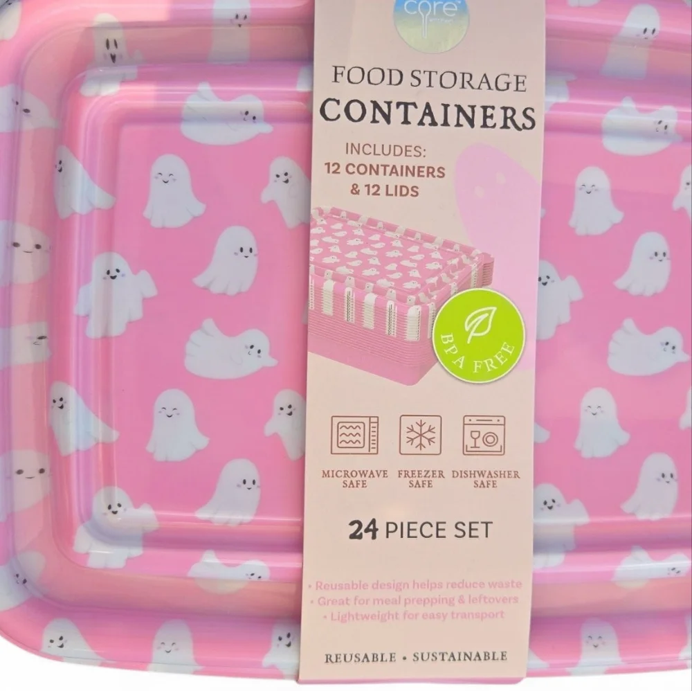 Pink Ghost Halloween 24 Piece Set Food Storage Containers Meal